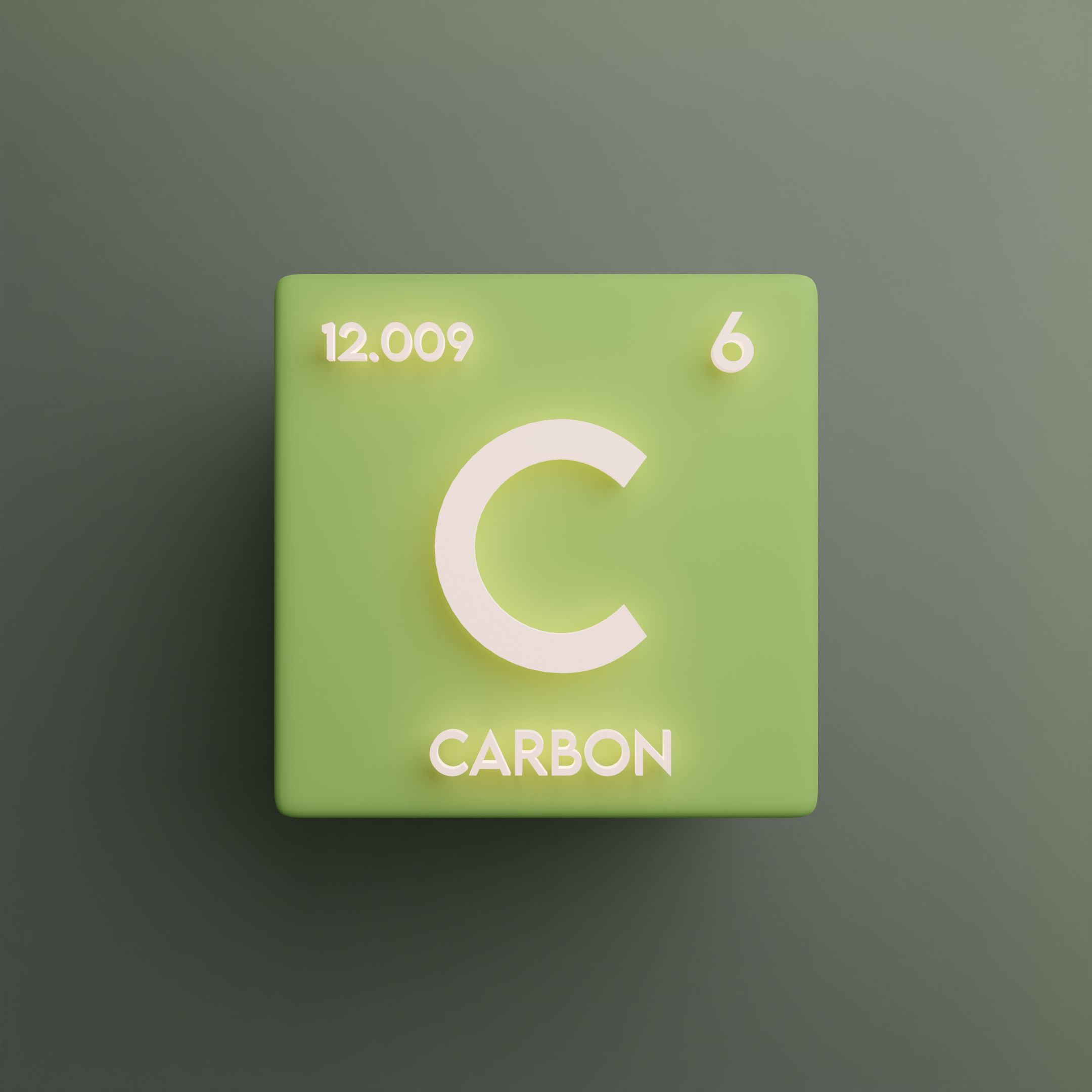An image of a 3D box, showing details about the element Carbon.