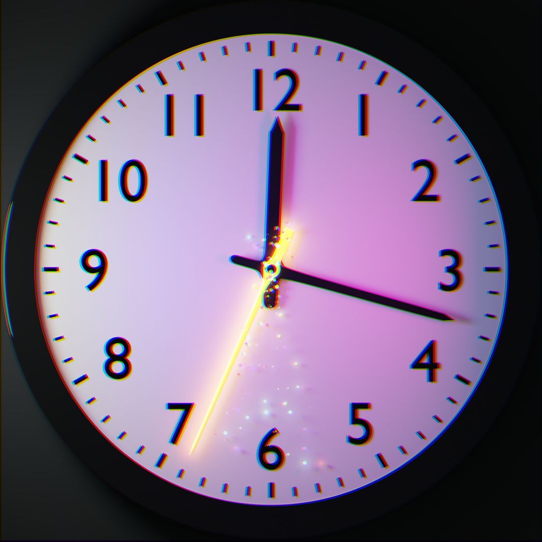 A clock, with the second hands leaving magic particles.