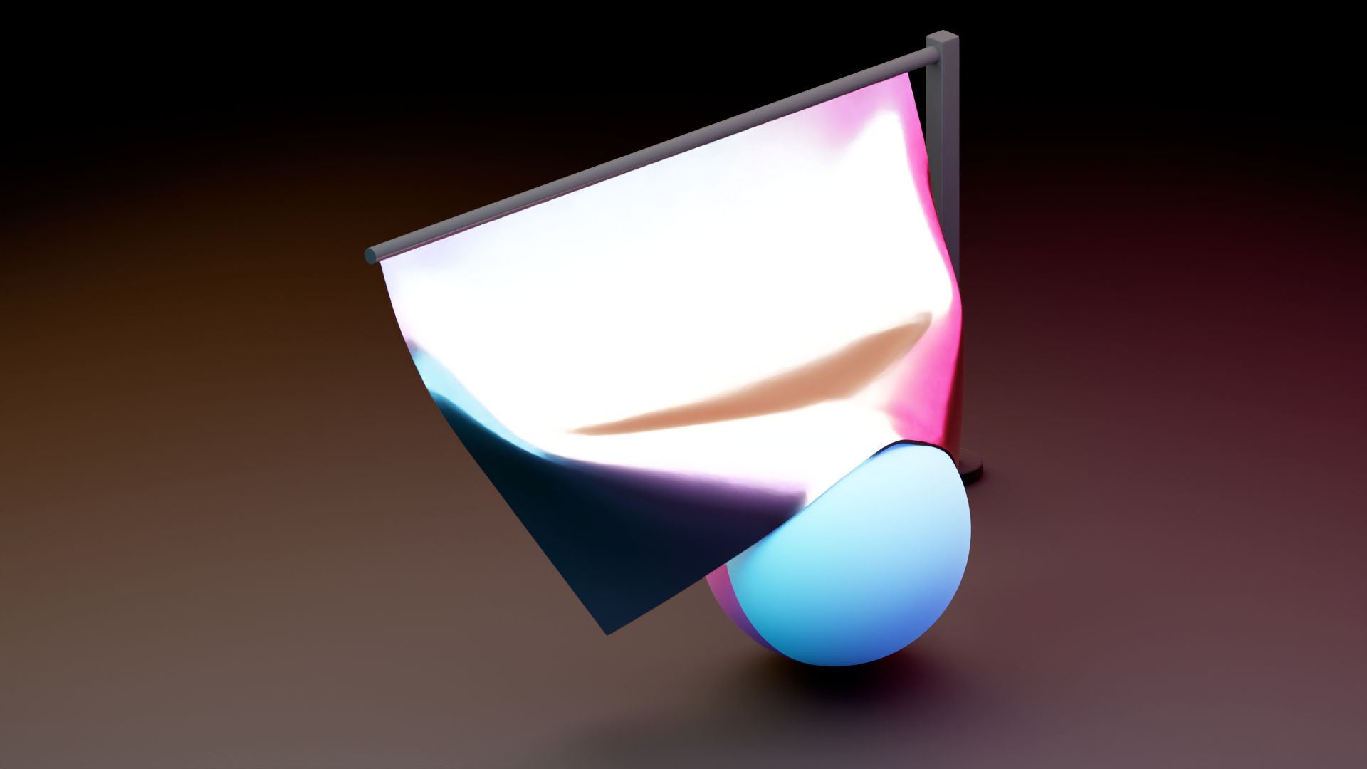 A piece of cloth hanging from a bar attached to a pole, simulated to have a ball passing underneath.