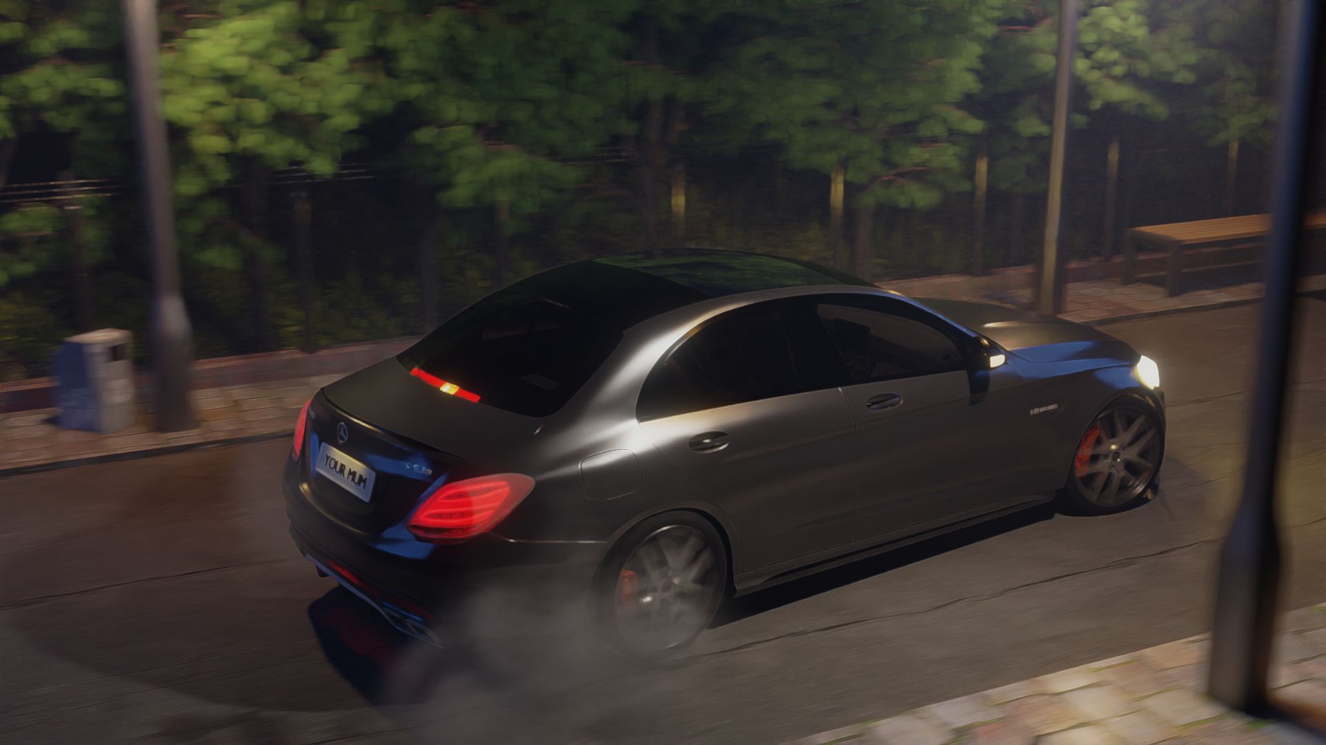 A car drifting in a empty street.