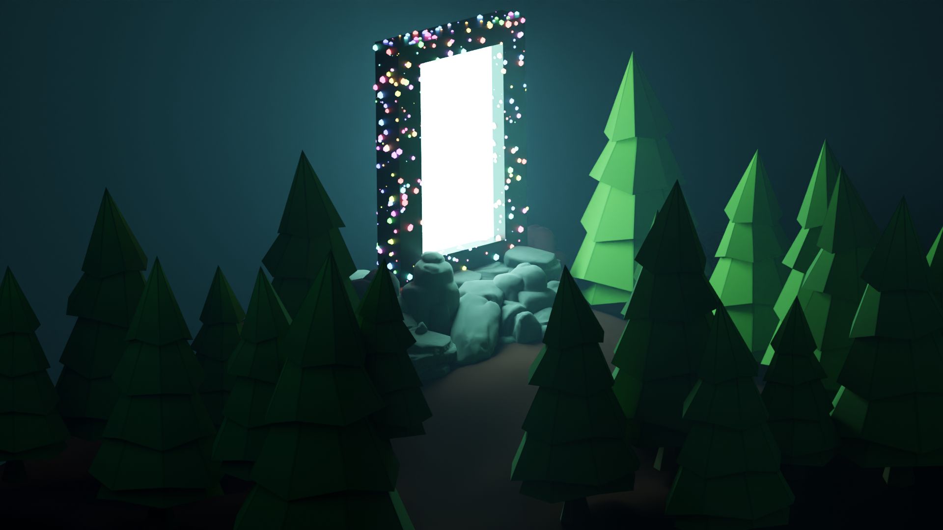 A portal in a cartoonish 3D world.