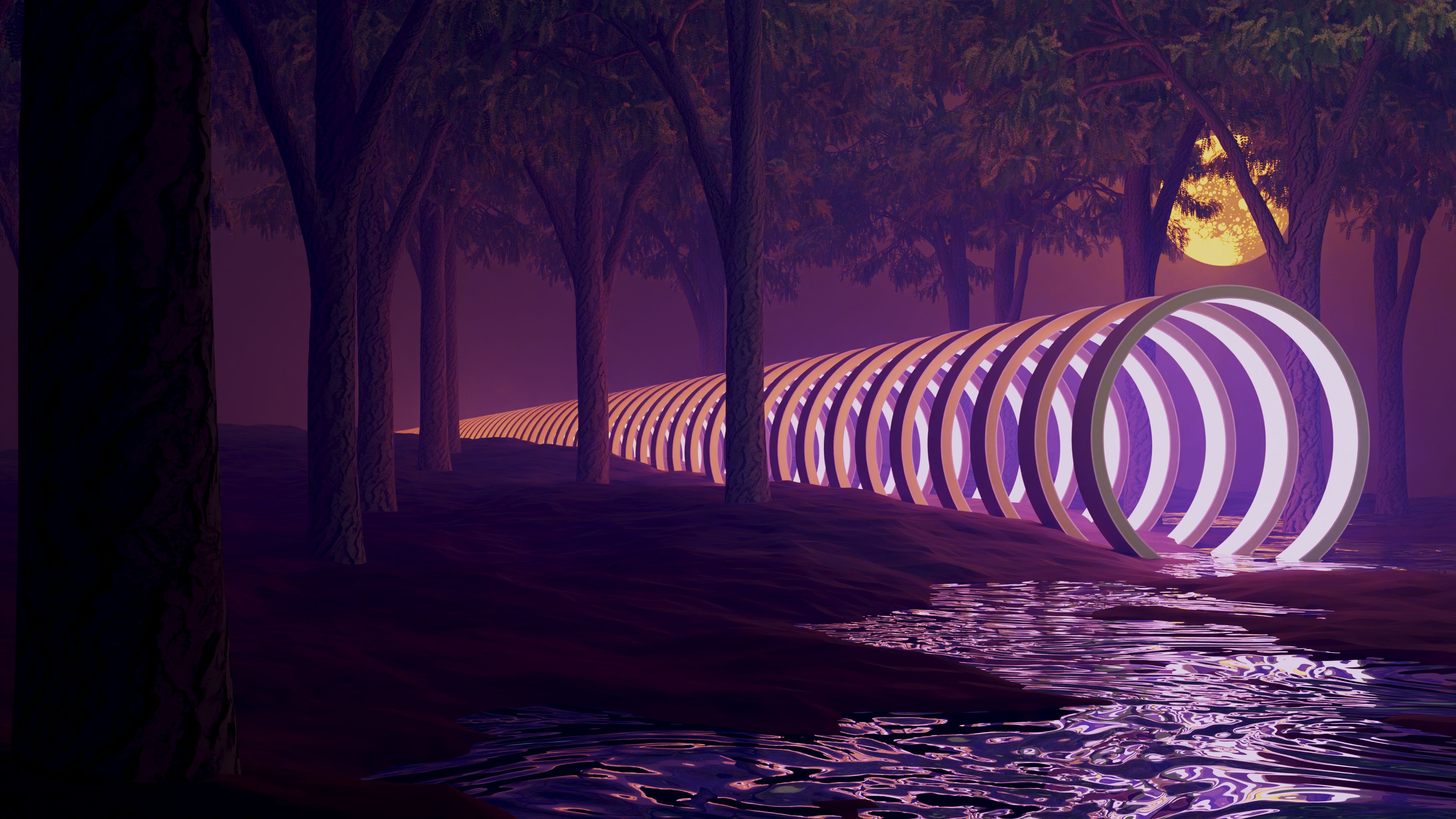 Inside a Sci-fi Forest, roads leading to glowing portals.