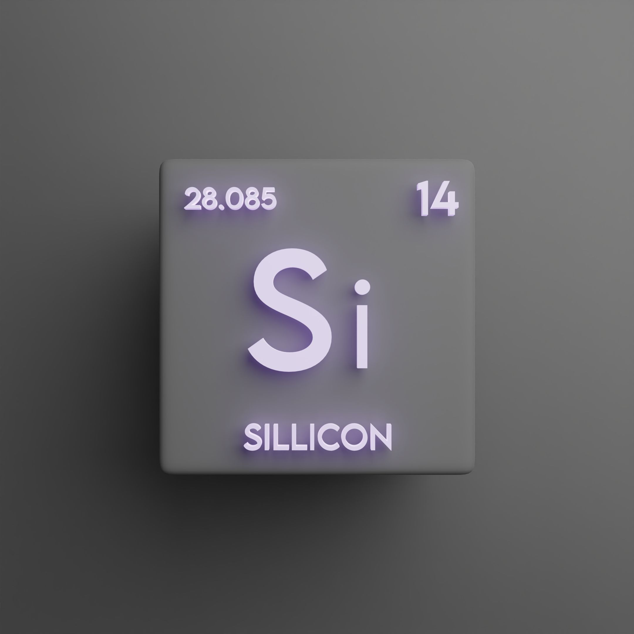 An image of a 3D box, showing details about the element Sillicon.