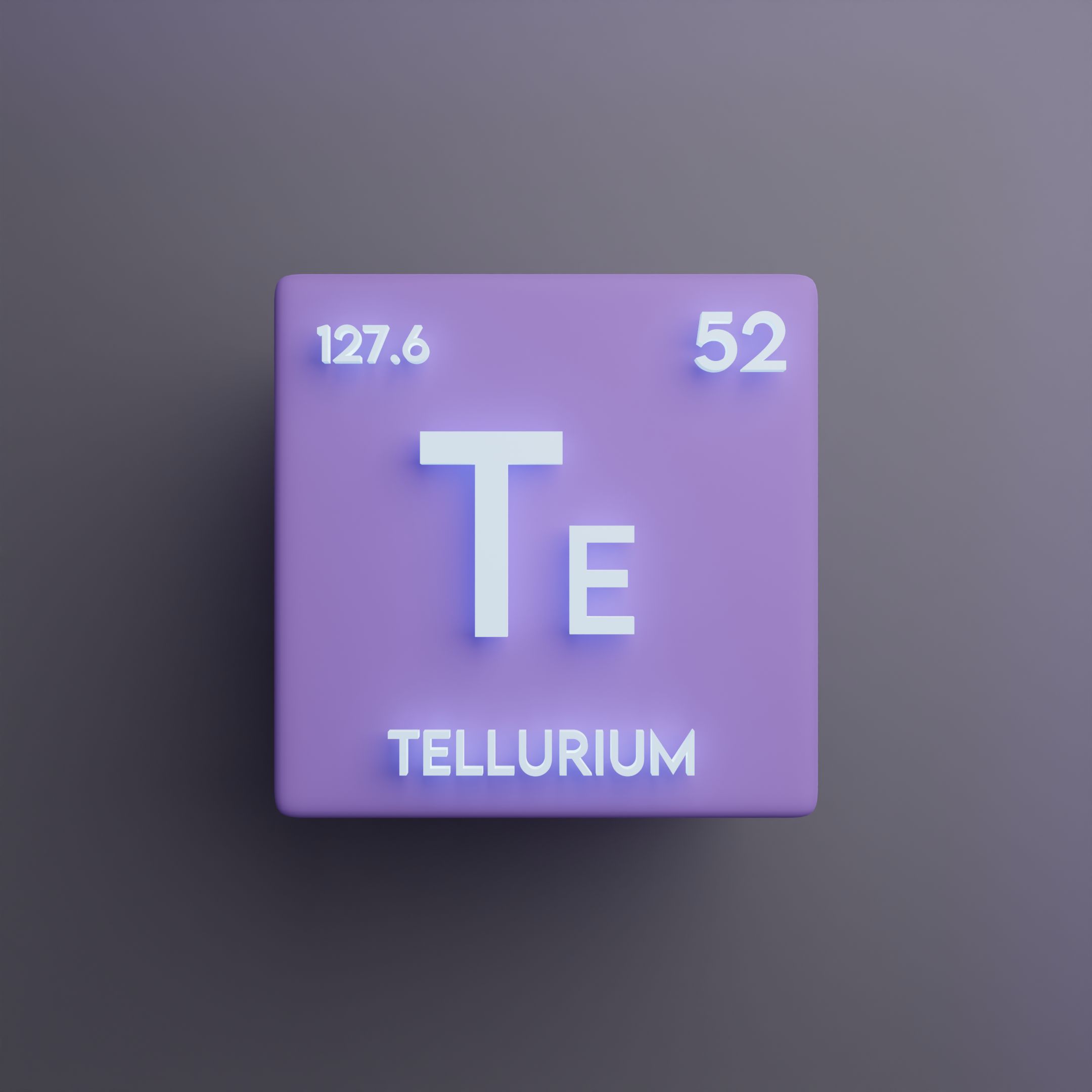 An image of a 3D box, showing details about the element Tellurium